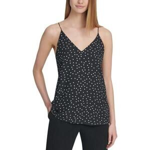 DKNY Polka Dot Strappy Top Black White